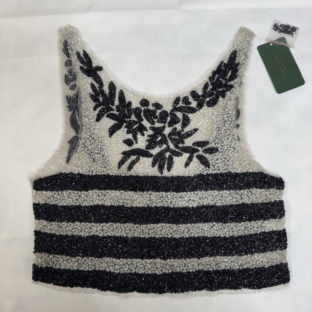 Zara M Mesh Beaded Crop Top Delicate Whimsigoth Fairygrunge Floral Striped Forma
